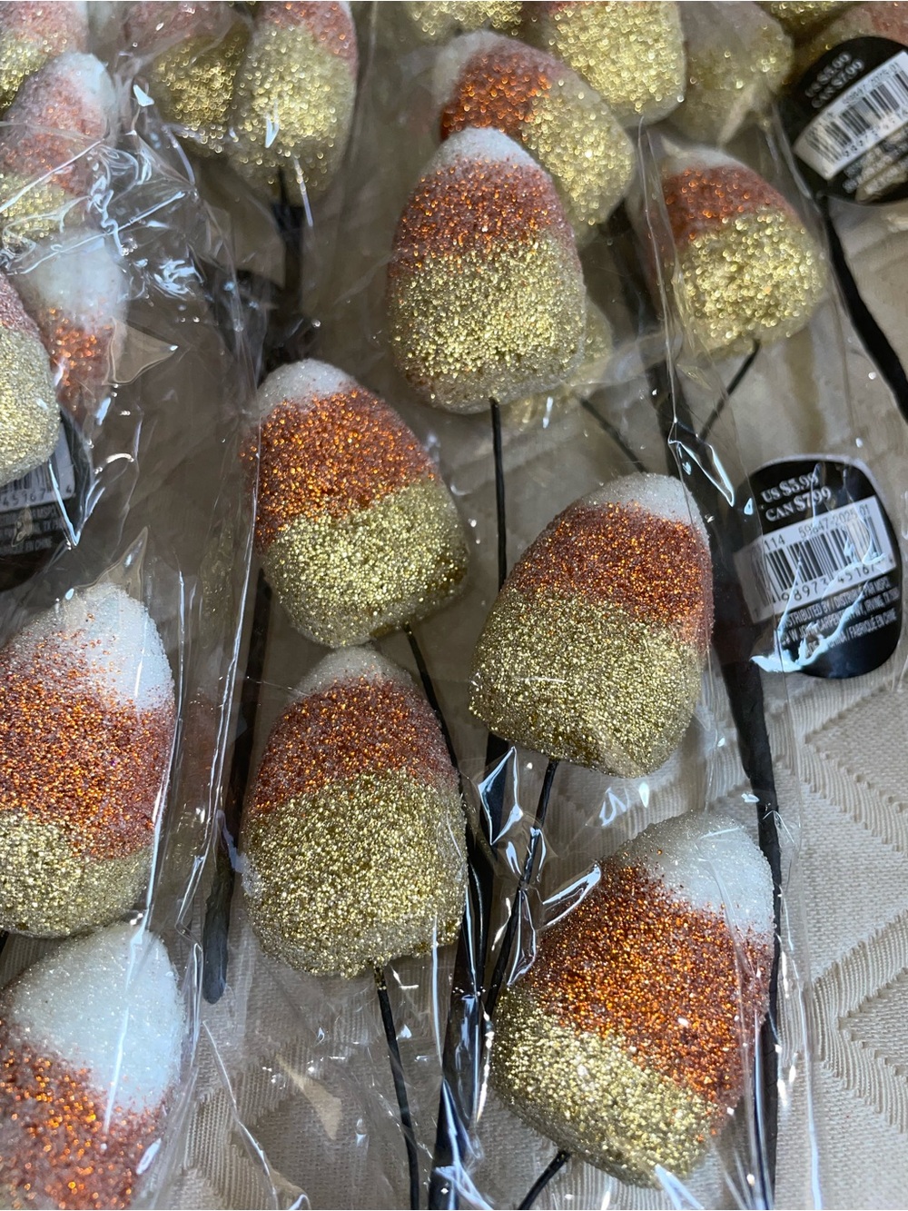 Glittery Candy Corn Floral Picks Fall Halloween Thanksgiving NWT
